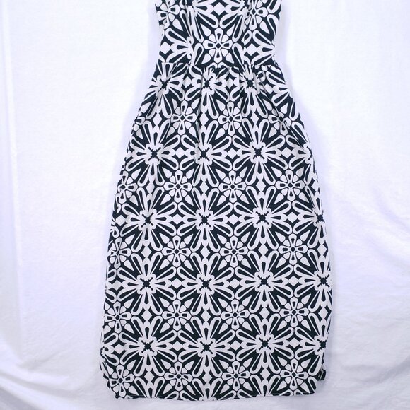 AUW Black White Floral Spaghetti Strap Maxi Dress Spanish Style Geometric L - Picture 3 of 15